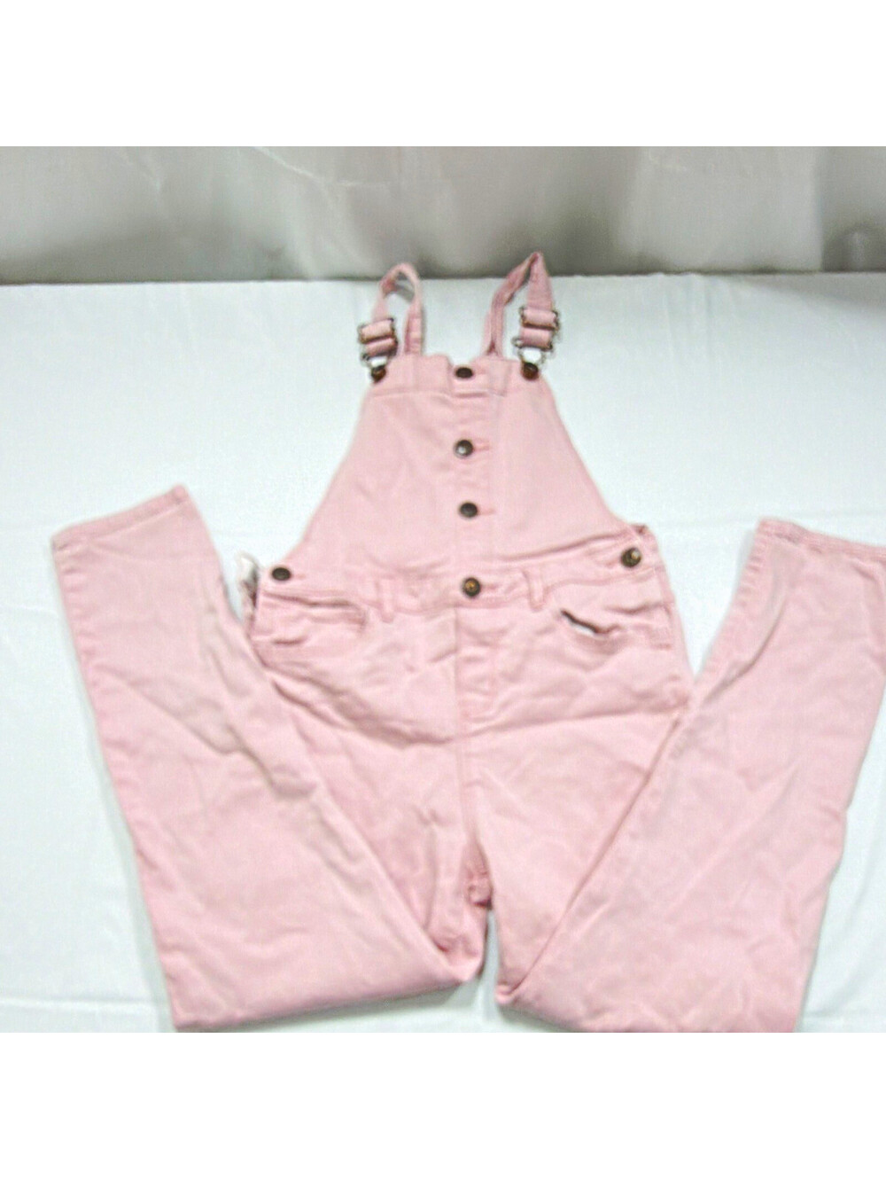 OshKosh B'gosh Girls Pink Denim Overalls Size 10 Adjustable Straps Pockets